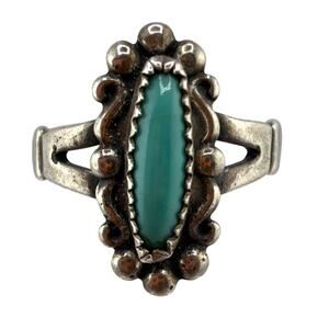 Vintage Bell Trading Post Sterling Silver Marquise Turquoise Ring 6.5